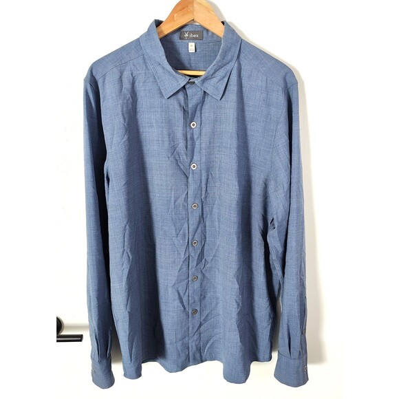Ibex Merino Wool Size XL Button Down Blue Shirt Logo Outdoor Hiking